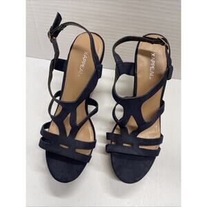 Never Worn Women’s Size 8 Cork Wedge Shoes With Navy Blue Straps